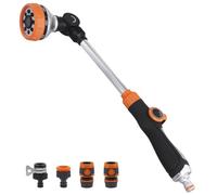 QWORK® Ducha de jardín de 47 cm con ducha de mano con 8 tipos de chorro - incluidos 2 conectores de manguera y 3 conectores de grifo - para riego, lavado de coches, ducha para mascotas
