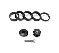 QWORK® Espaciadores Direccion Bicicleta 5/10/10/10/10 mm con Tapa Potencia para Vástago de Manillar de Bicicleta de 1 1/8 Pulgadas 28.6mm, Negro