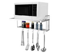 QWORK® Estante colgante para microondas, microondas de montaje en pared, soporte para microondas, 2 estantes, con 10 ganchos, 55 x 38 x 25 cm