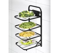 QWORK® Estante Flotante de 4 Niveles Estante de Cocina de Pared Plegable Sin perforación para almacenar Platos para Servir, Verduras, Frutas y más