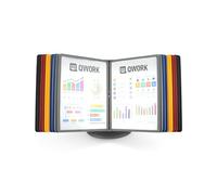 QWORK® expositor de mesa, ajustable 360°, portadocumentos multicolor para salas de exposiciones, restaurantes, oficinas, lugares públicos, 20 tableros de exhibición A4