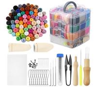 QWORK® Fieltro con aguja set, 72 colores lana de fieltro con caja de 4 niveles, kit completo de manualidades que incluye agujas de fieltro, tijeras y accesorios, para DIY y trabajos manuales