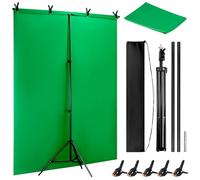 QWORK® Fondo de Pantalla Verde de 1.5 x 2 m con Soporte, Soporte Ajustable para Fondo fotográfico, con 5 Abrazaderas, para fotografía y vídeos en Directo