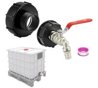 QWORK® Grifo de Salida de depósito y Adaptador para contenedores IBC, conexión de Manguera de 3/4", Rosca Gruesa S100x8/S60X6, Adaptador de depósito IBC