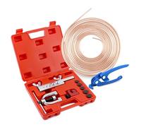 QWORK® Herramientas para abocardar líneas de Freno, línea de Freno de aleación de Cobre de 7.62 m, Adaptador de Varios tamaños + doblador de Tubos Azul