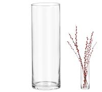 QWORK® Jarrón Grande de Cristal Transparente 30x10 cm para Flores - Diseño Moderno Cilíndrico
