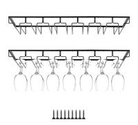 QWORK® - Juego de 2 soporte copas colgante, soporte para copas de vino de 7 filas, colgador de copas de vino de metal, para barra de cocina, negro