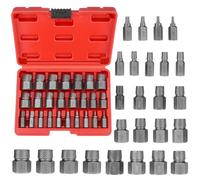 QWORK® Juego de 25 Extractores de Tornillos y Pernos de Acero CR-MO (1/8"-7/8") - Kit de Extracción Multiestría para Tornillos Rotos, Dañados o Pelados
