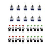 QWORK Juego de 30 Mini Interruptor, 10 x Interruptor de Palanca AC 125V 6A ON-ON 3 Pines 2 Posiciones & 20 x Interruptor de Boton Momentaneo
