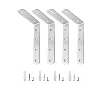 QWORK Juego de 4 Escuadras para Estanterias , Acero Inoxidable Soporte de Esquina 90 Grados , 150x100x4 mm , con tornillos de fijación