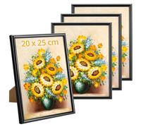 QWORK® Juego de 4 Marco de Fotos de Plástico 20x25 cm Negro - para Sobremesa y Pared - Ligero y Duradero