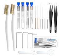 QWORK® Juego de 48 agujas de limpieza para boquillas de impresora 3D, agujas de 0.15-0.8 mm, cepillo de alambre de latón, llave inglesa y pinzas