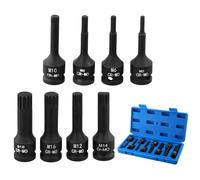 QWORK® Juego de 8 Llaves de Vaso de Impacto, Puntas Multidientes M5-M18, Accionamiento de 1/2", Acero al Cromo Vanadio