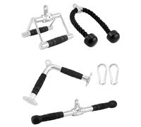 QWORK® Juego de agarres poleas Gym | Cuerda tríceps + Mango tríceps + Barra Recta + Barra en V | Accesorios Gimnasio versátil