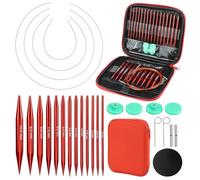 QWORK® Juego de agujas de tejer circulares intercambiables de 3.0-10.0mm, aguja de punto de aluminio de 40cm/60cm/80cm/100cm