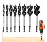 QWORK® Juego de brocas para madera, broca de barrena de acero autoalimentable, 10, 16, 18, 20, 22, 25, 32, 35 mm, adecuada para taladros eléctricos y de banco