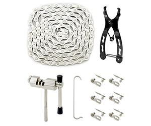 QWORK® Juego de Cadena de Bicicleta, Cadena de Bicicleta, Interruptor de Cadena, verificador de Cadena, 6 Pares de candados de Cadena, para Bicicleta de montaña 6/7/8, Bicicleta de Velocidad