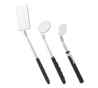 QWORK® Juego de Espejos de inspección, 3 Piezas, rectangulares, Redondos y ovalados, giratorios 360 Grados, Mangos Extensibles, para inspecciones de vehículos