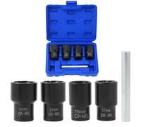 QWORK® Juego de extractores de tuercas de rueda, 5 piezas, para tornillos y tuercas de rueda dañados, casquillo 17 mm, 19 mm, 21 mm, 22 mm