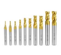 QWORK® Juego de Fresas, 10 piezas, HSS con Recubrimiento de Titanio, 2-10 mm - 4 Flautas, para Mecanizado CNC, Metal, Aluminio y Madera - Herramienta de Corte de Precisión para Taller e Industria