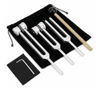 QWORK® Juego de Horquillas de Afinación 128 Hz, 256 Hz y 512 Hz, Diapasones de Aleación de Aluminio con Martillo de Silicona para Música, Afinación, Meditación y Demostraciones Acústicas