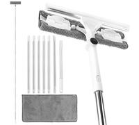 QWORK® Juego de Limpiacristales Extensible de 3,7m con Cabezal Giratorio 180°, limpiacristales y Escobilla de Silicona 2 en 1, Ideal para Ventanas Altas Interiores/Exteriores