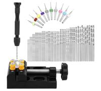 QWORK® Juego de taladro manual de 60 piezas - 48 brocas helicoidales (0,5-3 mm) - 10 mini taladros para PCB (0,3-1,2 mm) - incluido el tornillo de banco