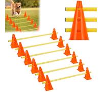 QWORK® Juego de Vallas Deportivas 12 Conos + 6 Barras de Agilidad, 23 cm de Altura, 100 cm de Longitud, Juego de Vallas para Entrenamiento de coordinación