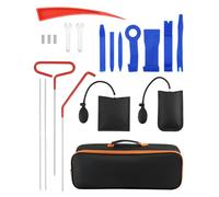 QWORK® Kit de 17 Piezas para molduras de Coche y Paneles Interiores, con Herramienta Larga, Bombas de cuña de Aire, palancas, Llaves y Bolsa