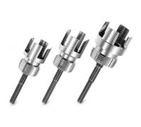 QWORK Kit de 3 herramientas de corte de rosca de tubo, juego de roscado interno y externo integrado con vástago hexagonal de 1/4 pulgadas, tamaños de 1/2, 3/4 y 1 pulgada, kit de enhebrador de