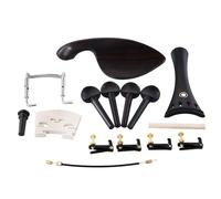 QWORK Kit de accesorios para violín de tamaño 4/4-3/4, 15 piezas, madera de ébano, cordal, clavijas de afinación, soporte de barbilla, pasador de extremo, intestino de cola, afinadores finos,