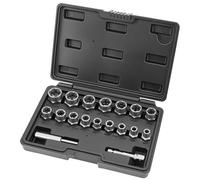 QWORK Kit de extractor de pernos de 18 piezas, removedor de pernos redondeados con accionamiento de 3/8 pulgadas, acero al cromo molibdeno, acabado de óxido negro, para quitar tuercas y tornillos