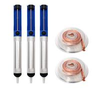 QWORK® - Kit de herramientas de removedor de soldadura, 3 piezas de bomba desoldadora y 2 mecha desoldadora con 2.5 mm de ancho y 1.5 m de longitud, azul