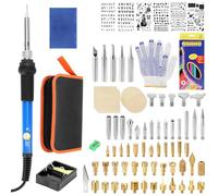 QWORK® Kit de Pirograbado de Madera 110 Piezas, Grabador de Madera de 60 W Ajustable 180-480 °C para Grabado en Madera/Cuero/Cartón - Incluye 53 Puntas de Soldadura