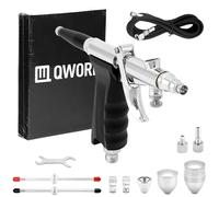 QWORK® Kit de Pistola de aerógrafo Profesional - Boquillas Bala 0,3 mm 0,5 mm 0,8 mm - Vaso de Pintura 2 CC 5 CC 13 CC - Longitud de la Manguera 1,8 m