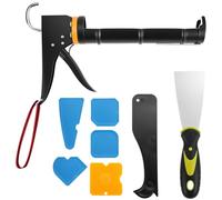 QWORK® Kit de pistola de calafateo profesional, espátula, 6 alisadores de juntas de silicona para eliminar el sellador, trabajos de azulejos sin juntas