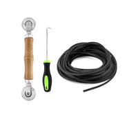QWORK® Kit de reparación de mosquiteras, Repuestos lateral de doble rueda + Gancho para tira de tuberías + Tira de goma Ø5 mm x 15 m