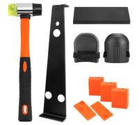 QWORK® Kit de Suelo Laminado - 60 Espaciadores de Cuña, Martillo de Goma de Doble Cara, Barra de Tracción, Bloque de Impacto, 2 Rodilleras de Espuma