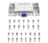 QWORK® Kit surtido de fusibles de vidrio, 15 valor 150 piezas 0.5A 1A 1.6A 2A 2.5A 3A 3.15A 4A 5A 6.3A 8A 10A 12A 15A 20A, 250V, 5x20mm, para proteger equipos eléctricos