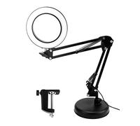 QWORK® LED de Lupa con Abrazadera y Base, lámparas de Aumento 10X, 3 Modos de Color y 10 Brillos Regulables, lámpara de Brazo Giratorio Ajustable, Negro