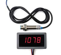 QWORK® LED Tacómetro de 4 dígitos de Panel, medidor de velocidad RPM, medidor de velocidad digital LED de alta precisión y sensor de interruptor de proximidad Hall NPN