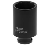 QWORK® Llave de Vaso Impacto 36mm, 12 Caras, Accionamiento de 1/2", Profundidad de 78 mm, Acero al CR-Mo