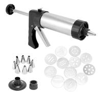 QWORK® Máquina de Galletas de Acero Inoxidable, Juego de Prensa de Galletas con 13 Moldes De Disco y 8 Boquillas, Prensa para Galletas para los Amantes de la Repostería