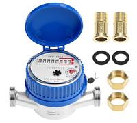 QWORK® Medidor de Agua fría 1/2 Pulgada con Cubierta de protección y Conector de latón, para casa