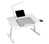 QWORK® Mesa Cama Mesa para portátil, ángulo de Altura Ajustable, Mesa de Cama Plegable con cajón y lámpara LED, 60 x 40 cm