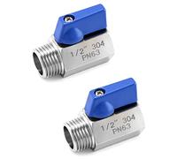 QWORK Mini válvula de bola, paquete de 2 válvulas de cierre de acero inoxidable 304 NPT hembra y macho de 1/2 pulgada