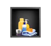 QWORK® Nicho de Ducha Empotrado de Acero Inoxidable 304, Moldura de Una Pieza, para Artículos de Tocador, Negro Mate, 32x32x12,5 cm
