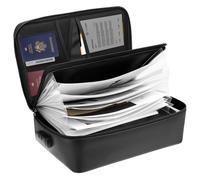 QWORK® Organizador de Documentos con Cerradura, Ignífugo e Impermeable, 36x27x10cm, con Archivador Acordeon Carpeta (7 Compartimentos)