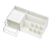 QWORK® Organizador de Maquillaje Multifuncional con 2 Cajones, Almacenamiento de Cosméticos para Tocador, Sin Ensamblaje Necesario (Blanco)