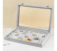 QWORK® Organizador de Pendientes de Terciopelo con Tapa Transparente, Vitrina de joyería con Cerradura para 40 Pares